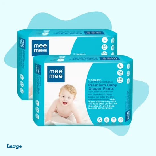 Mee Mee Mee Mee Breathable Premium Baby Diaper Pants with Wetness Indicator & Leak-Proof Edges (Large, 24 Pcs) pharmacy,… — thumbnail 3 of 9