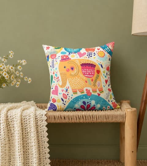 Satin 1 Pc  Cushion Cover – HD Elephant Pattern Printed Decorative Pillow Cover for Sofa, Bed & Living Room