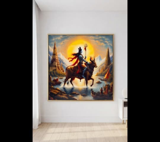 Lord Shiva Riding Nandi Framed Devotional Wall Art