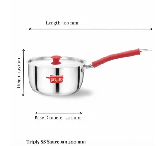 Presto Presto Stainless Steel Triply Saucepan 20cm | Induction & Gas Compatible Cookware home & kitchen — thumbnail 2 of 2