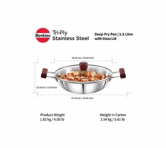 Hawkins Hawkins SSD15G Stainless Steel Deep Fry Pan with Glass Lid | Induction Friendly Kadai 1.5L daily essentials &… — thumbnail 4 of 7