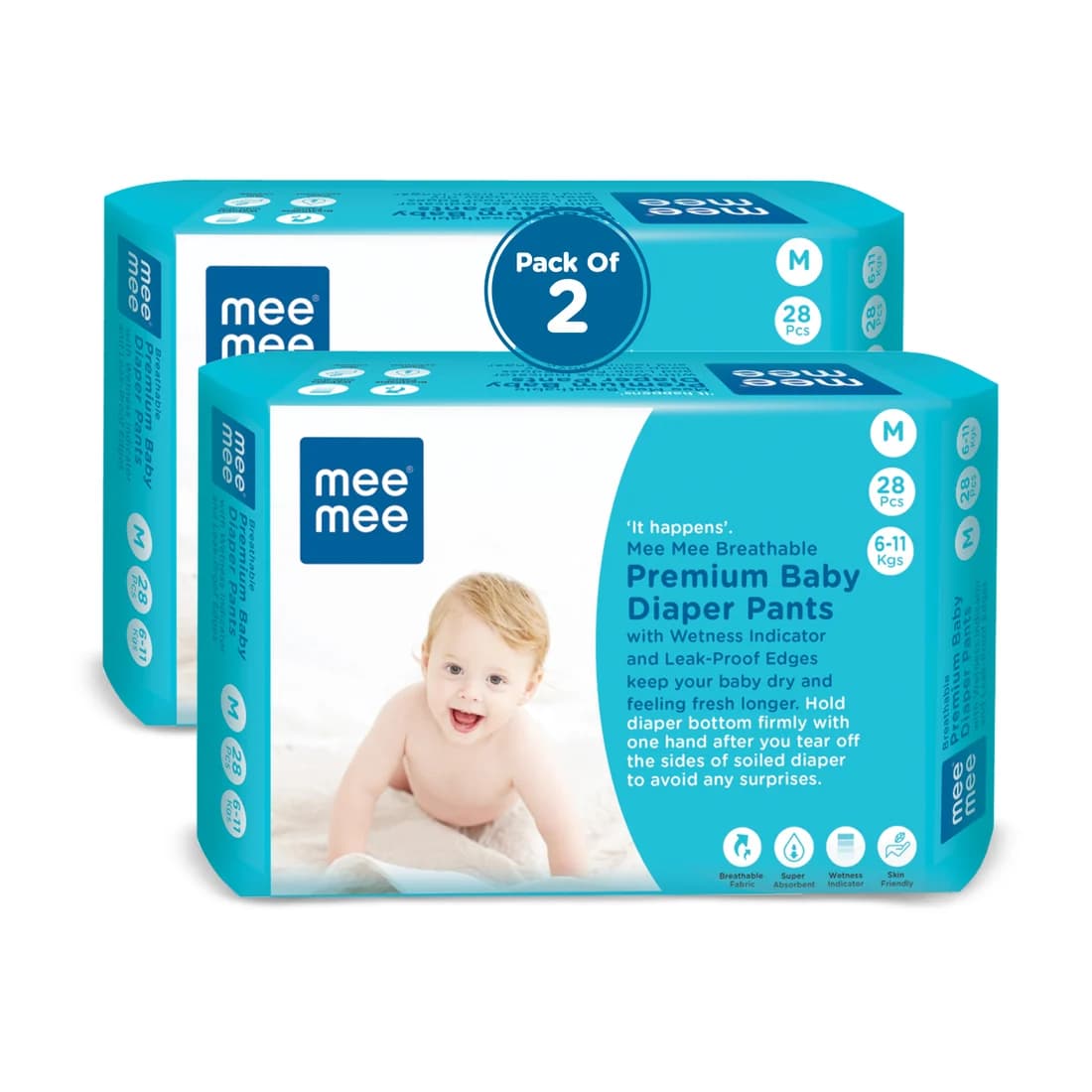 Mee Mee Mee Mee Breathable Premium Baby Diaper Pants with Wetness Indicator & Leak-Proof Edges (Medium, 28 Pcs) pharmacy,… — thumbnail 7 of 7
