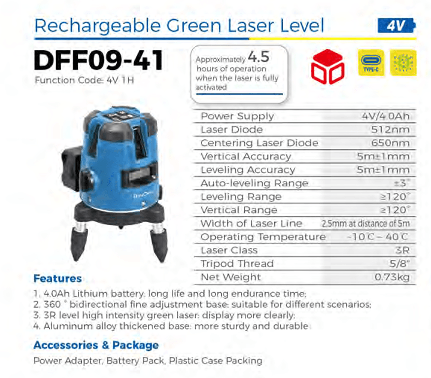 Dongcheng Power Tools Dongcheng Green Laser Line DFF09-41 Self-Leveling Cross Line Laser Level hardware & machinery — thumbnail 4 of 4