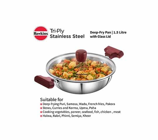 Hawkins Hawkins SSD15G Stainless Steel Deep Fry Pan with Glass Lid | Induction Friendly Kadai 1.5L daily essentials &… — thumbnail 2 of 7