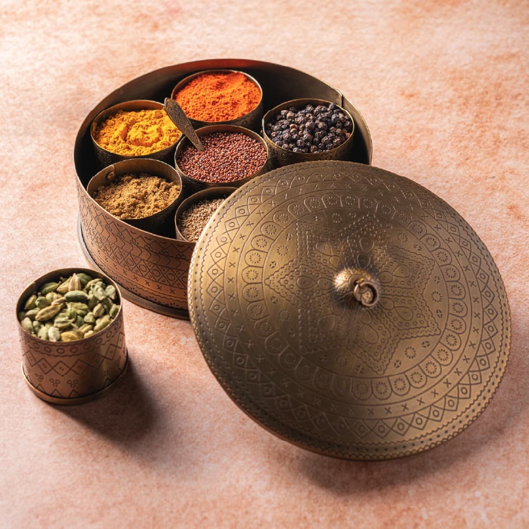 curra Curaa_Brass Spice Box for Kitchen - 7 Containers (120ml Each) Traditional Masala Dabba daily essentials & lifestyle — thumbnail 9 of 10