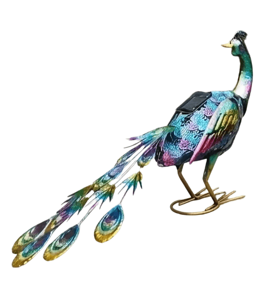 Senwell Metal Peacock Garden Decor with Solar LED Light Outdoor Weather-Resistant Garden Statue W-G192085