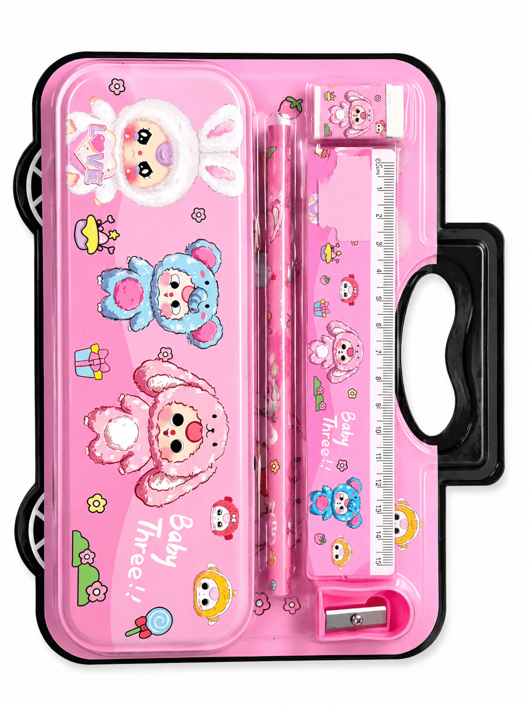 Kids Trolley Pencil Box with Stationery Set | Baby Three Cartoon Design