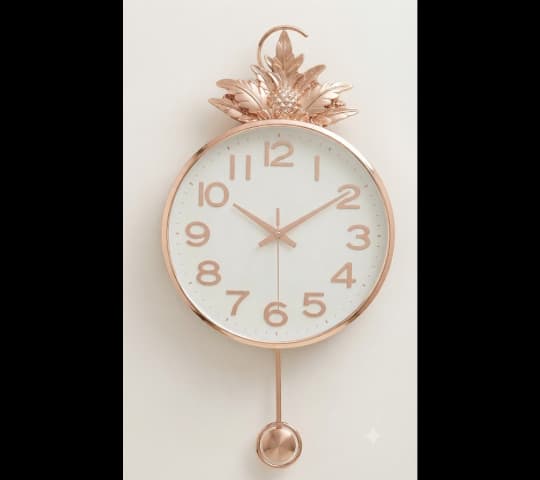 Elegant Rose Gold Pineapple-Crown Wall Clock with Pendulum | Luxury Decorative Wall Clock