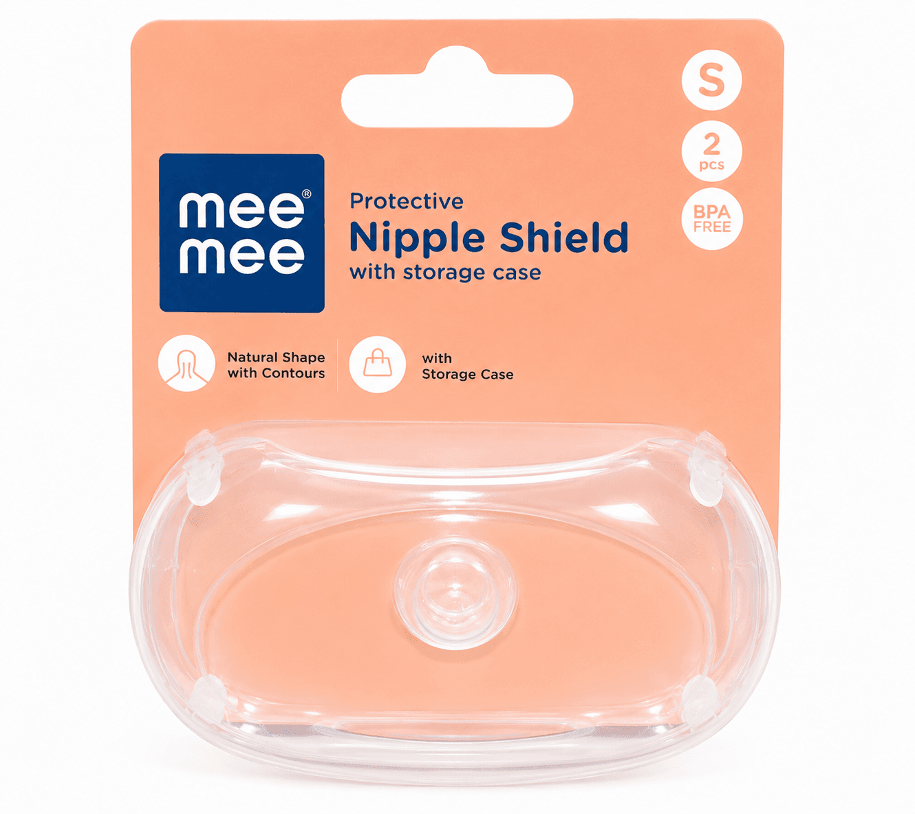 Mee Mee Protective Nipple Shield with Storage Case – Natural Contoured Shape, BPA-Free, 2 Pcs, Small