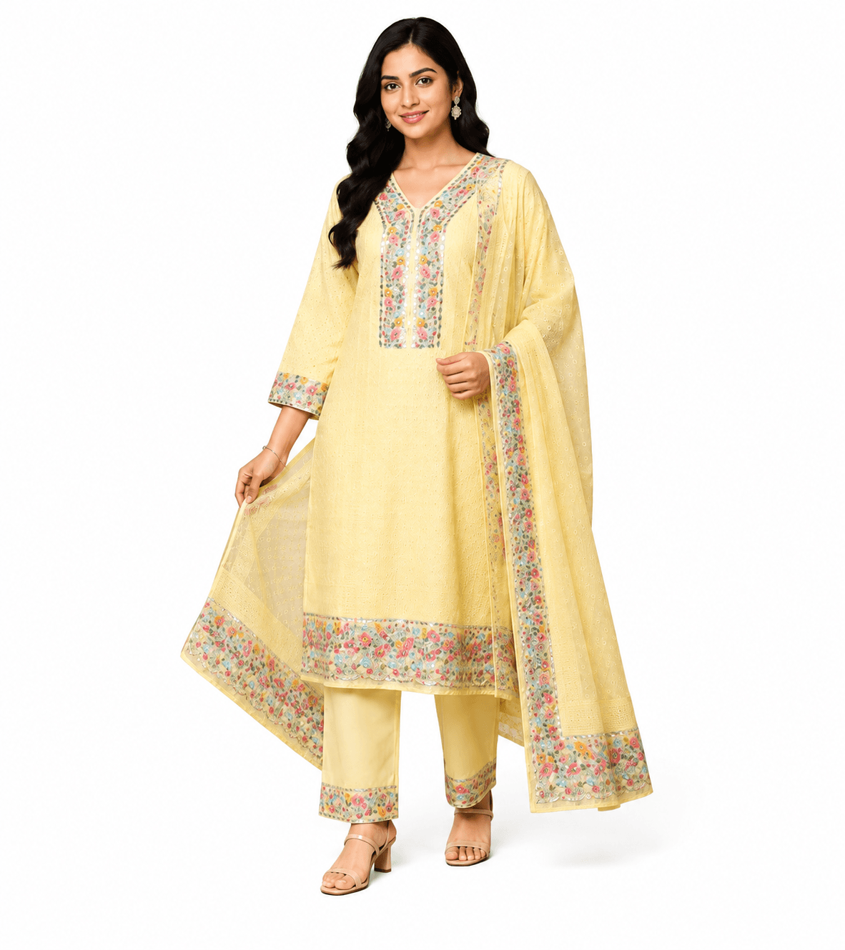 Elegant Women's Yellow Embroidered Kurta Set with Dupatta | Ethnic Wear