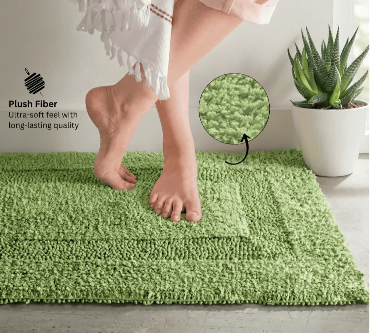Mirage Plush Sage Green Bath Mat with Elegant Border Design daily essentials & lifestyle — thumbnail 2 of 2
