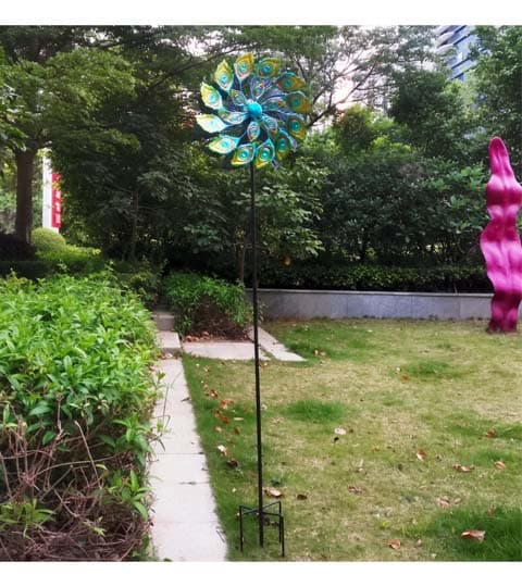 Senwell Senwell Peacock Feather Wind Spinner with Solar Light – Outdoor Garden Decoration, Metal Yard Art Stake, W-G192185… — thumbnail 2 of 2