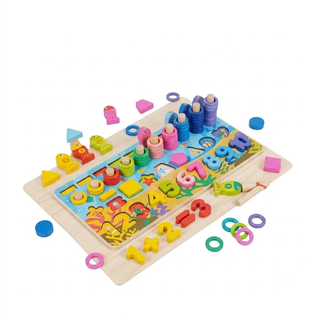 5-in-1 Wooden Multifunctional Learning Board | Educational Montessori Toy for Kids