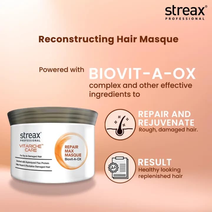 No Brand Streax Professional Vitariche Care Repair Max Masque 500g – Deep Repair Hair Mask for Dry & Damaged Hair daily… — thumbnail 3 of 3