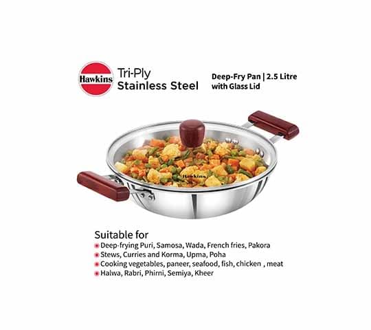 Hawkins Hawkins SSD15G Stainless Steel Deep Fry Pan with Glass Lid | Induction Friendly Kadai 1.5L daily essentials &… — thumbnail 3 of 7