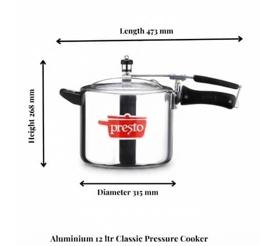 Presto Presto Pressure Cooker Aluminium Classic Inner Lid 12 Ltr | Heavy Duty Pressure Cooker home & kitchen — thumbnail 2 of 2