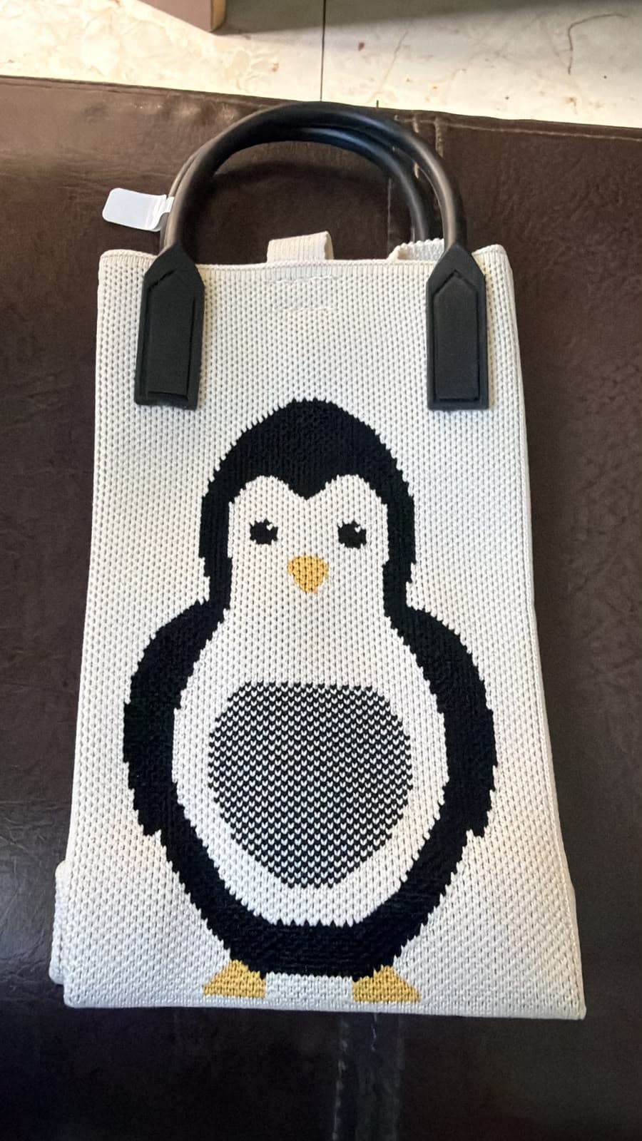 No Brand Cute Knit Tote Bag Featuring Penguin Graphic | Soft Reusable Shoulder Bag daily essentials & lifestyle — thumbnail 2 of 2