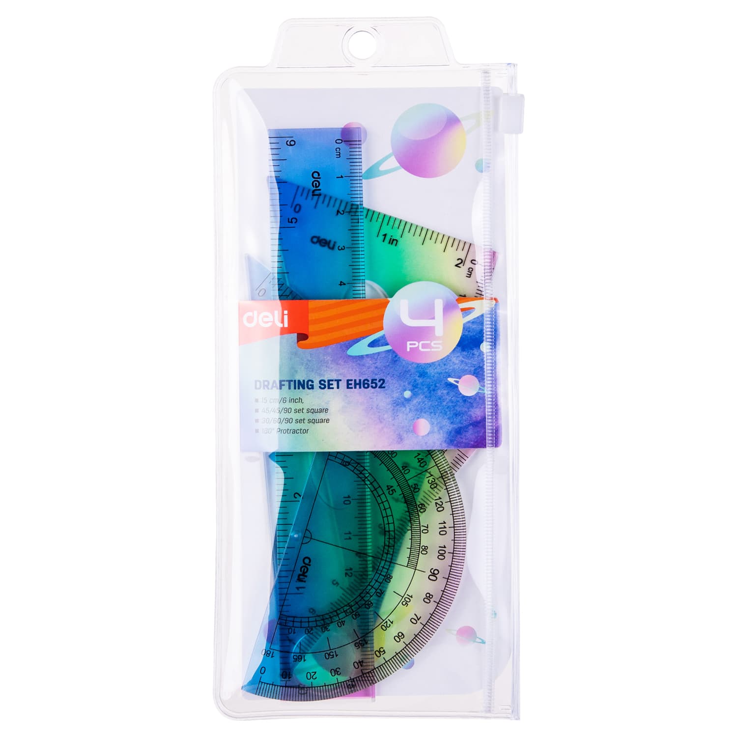 Deli Deli EH652 Ruler Set – 4 Piece Geometry Ruler Set with 15cm Ruler stationary, toys & sports — thumbnail 3 of 5
