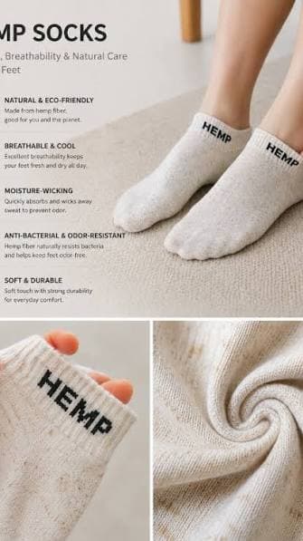 Hemp Odourless Sweat Less 100% Natural Hemp Socks | Breathable Anti-Odour Comfort Socks
