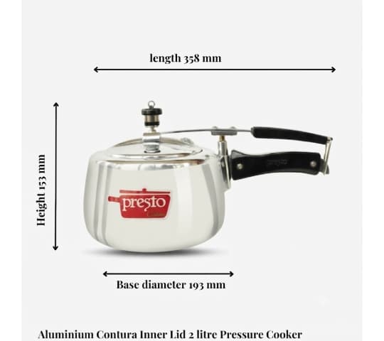 Presto Presto Aluminium Contura Inner Lid Pressure Cooker 2 Litre | ISI Certified Cooker home & kitchen — thumbnail 2 of 2