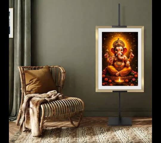 Divine Glow Lord Ganesha with Diya – Spiritual Wall Art & Home Decor