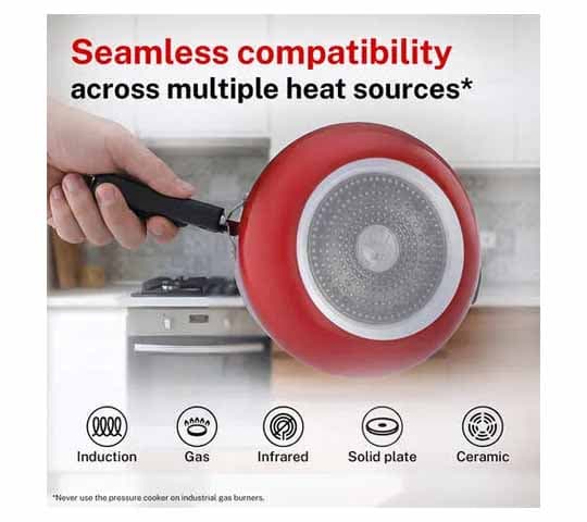 Prestige Prestige 10766 5L Pressure Cooker Red | Induction Base Stainless Steel Cooker daily essentials & lifestyle — thumbnail 3 of 4