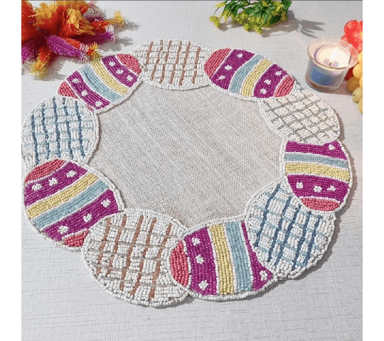 Circular Beaded Table Mats 12-15 Inches – Pink Color Fully Hand Beaded Decorative Dining Placemats