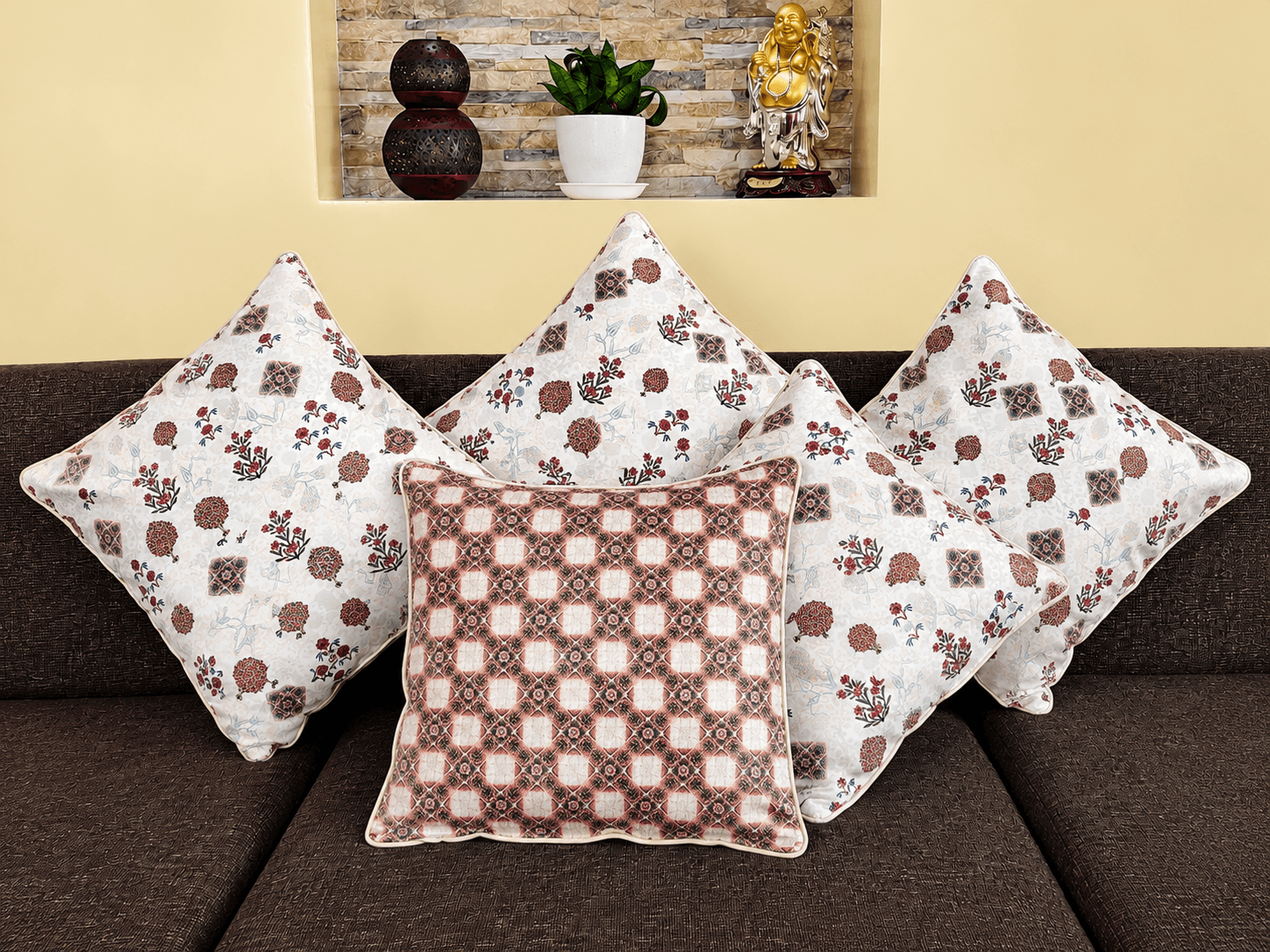 Dusty Rose Floral Cushion Cover Set of 5 – Elegant Decorative Pillow Covers
