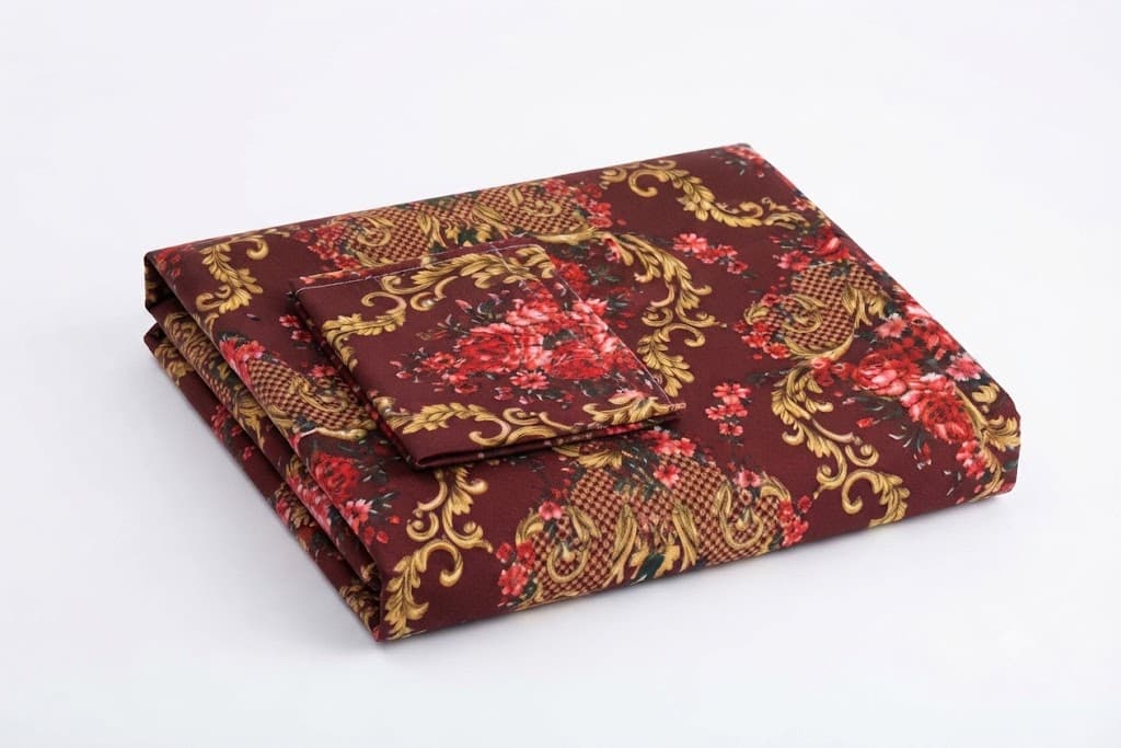 Maroon Floral and Damask Print Single Bedsheet with Matching Pillowcase daily essentials & lifestyle — thumbnail 2 of 2