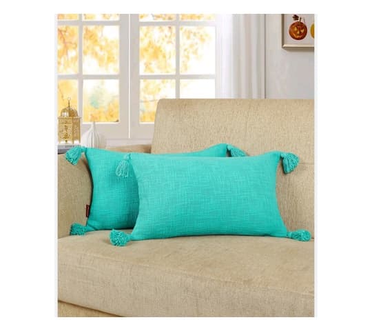 Green Slub Cotton Cushion Cover 12x20 Inches with Tassels | Hidden Side Zipper Decorative Pillow Cover - per pcs 250
