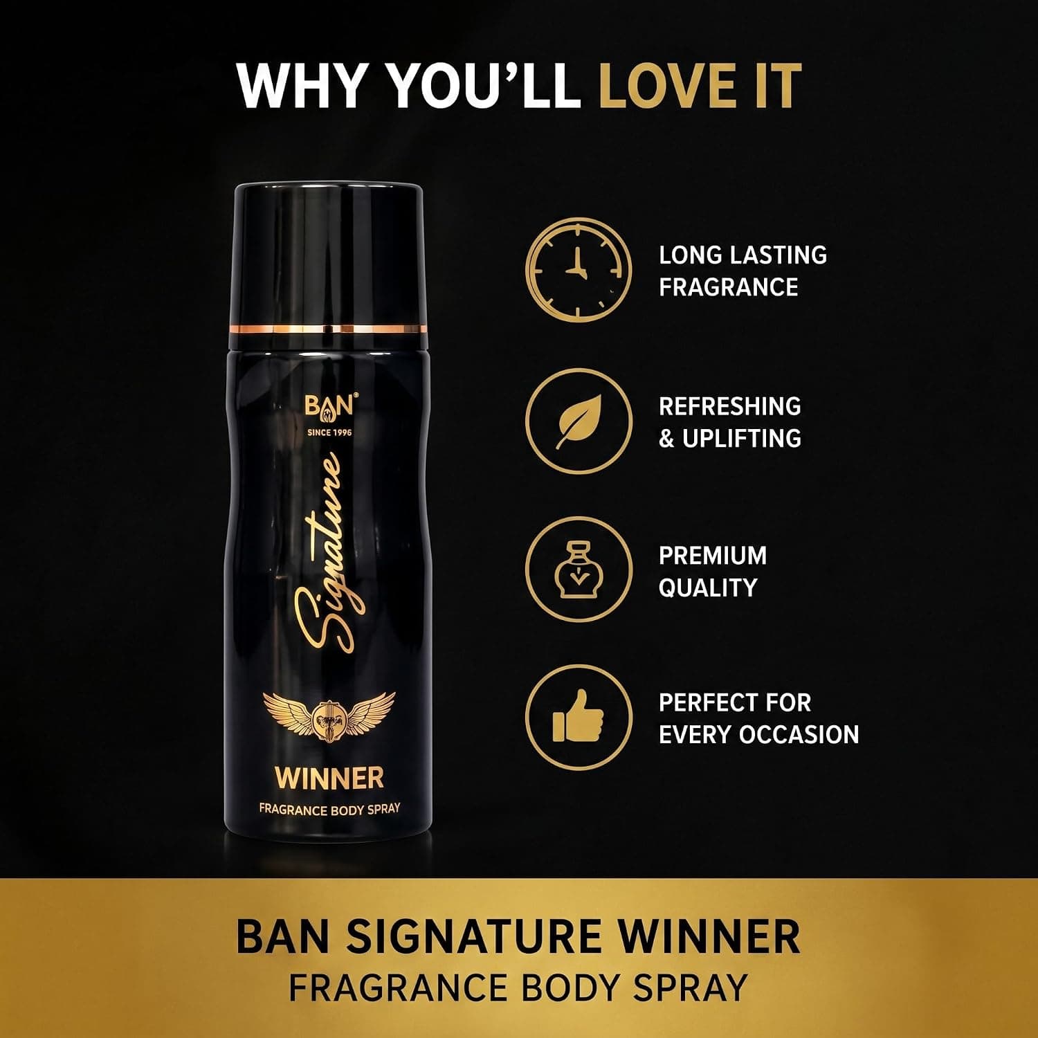 Signature SIGNATURE WINNER Deodorant 150ML Unisex | Luxury Long Lasting Body Spray | Oriental Floral Fragrance | Black… — thumbnail 2 of 8
