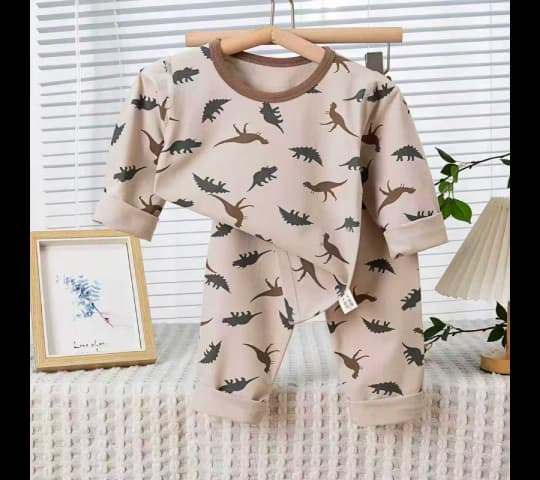 Kids Dinosaur Print Long-Sleeve T-Shirt and Pants Sleepwear Set – Soft Cotton Pajama Set for Boys & Girls