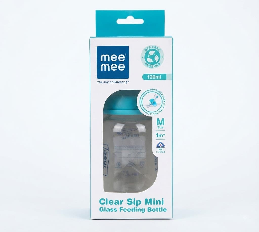 Mee Mee Clear Sip Mini Glass Feeding Bottle | 120ml | Size M | 1+ Months