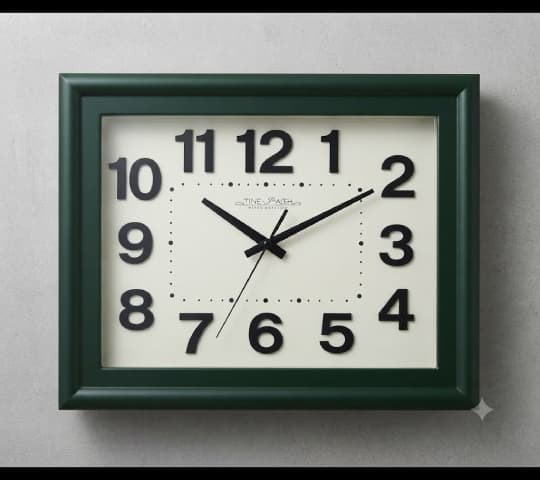 Rectangular Green-Framed Wall Clock with Arabic Numerals | Modern Silent Decorative Wall Clock for Home & Office