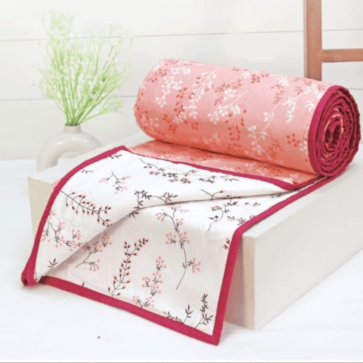 That Summer Blanket – Blush Pink Floral Reversible Cotton Blanket