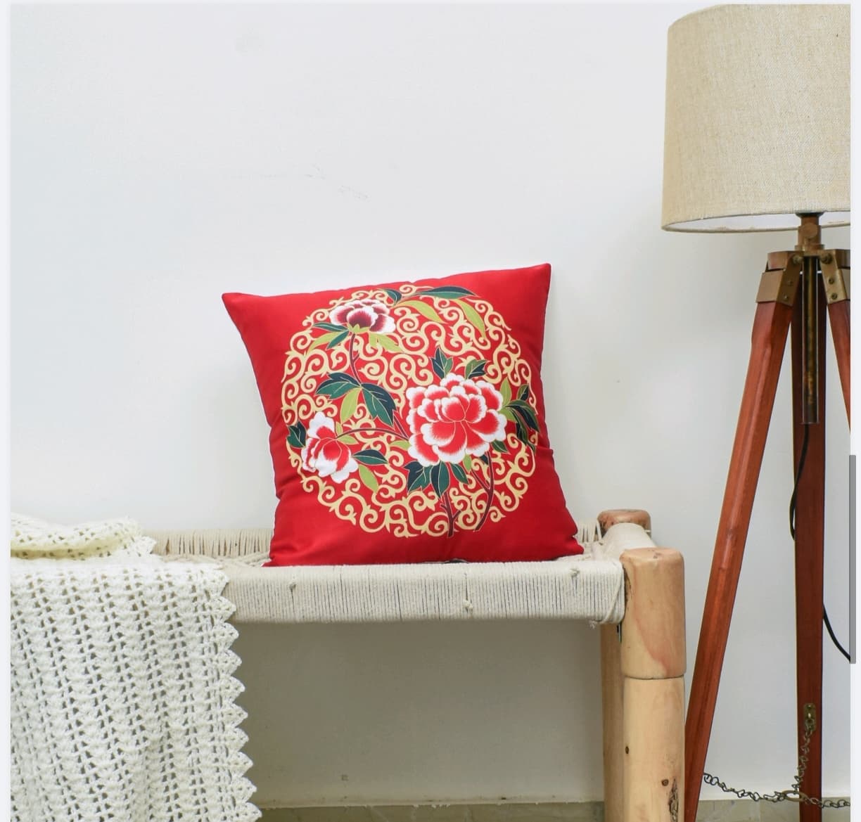 Satin Cushion Covers Set of 5 | Chinese Floral Medallion Print Decorative Pillow Covers for Sofa & Living Room