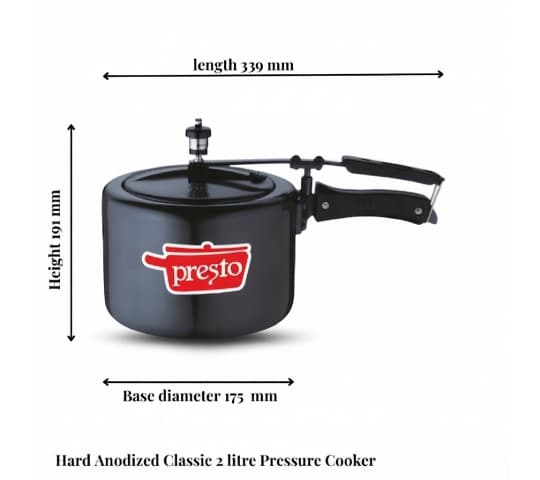 Presto Presto Hard Anodized Classic Pressure Cooker 2 Litre | Inner Lid Cooker for Gas Stove home & kitchen — thumbnail 2 of 2