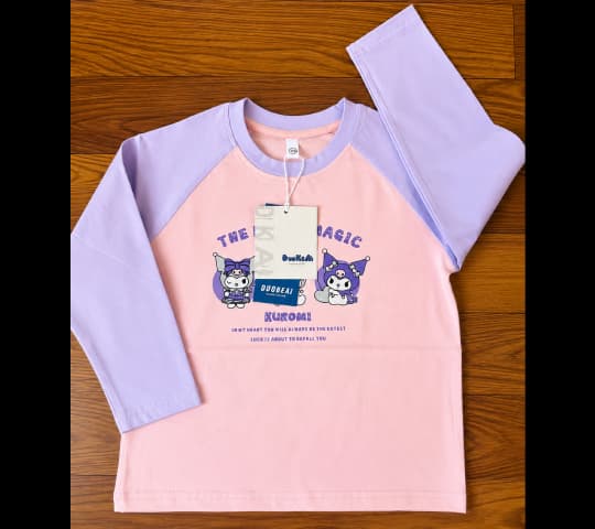 Kids Kuromi Raglan Long-Sleeve T-Shirt | Cute Sanrio Cartoon Kids Tee