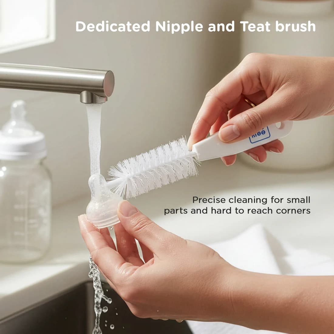 Mee Mee Mee Mee Nylon Bottle Brush with Nipple Cleaner – 360° Rotating Handle, Soft Bristles, BPA-Free daily essentials &… — thumbnail 5 of 9