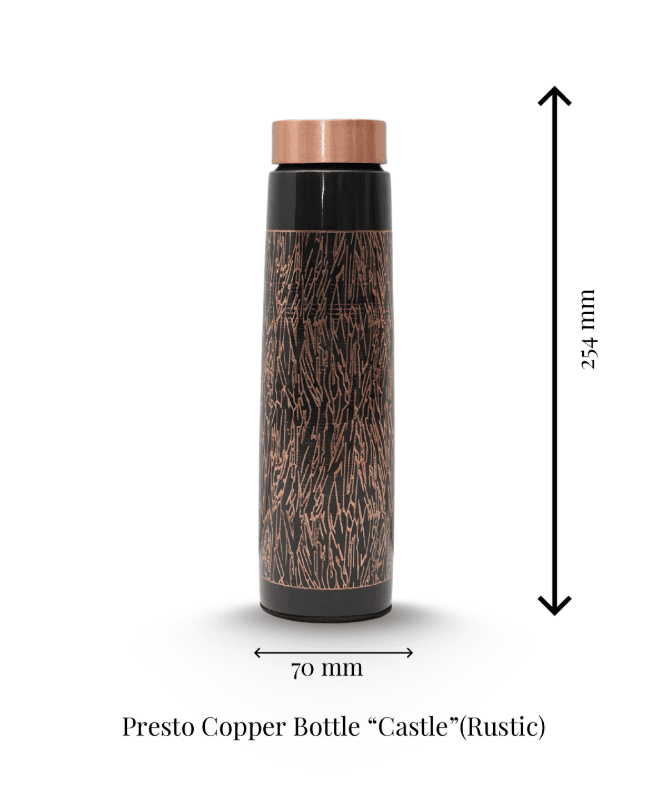 Presto Copper Bottle "Castle" (Rustic) | Pure Handmade Copper Water Bottle- Weight 0.220 kg, Height 253mm and Weight 70 mm… — thumbnail 2 of 3