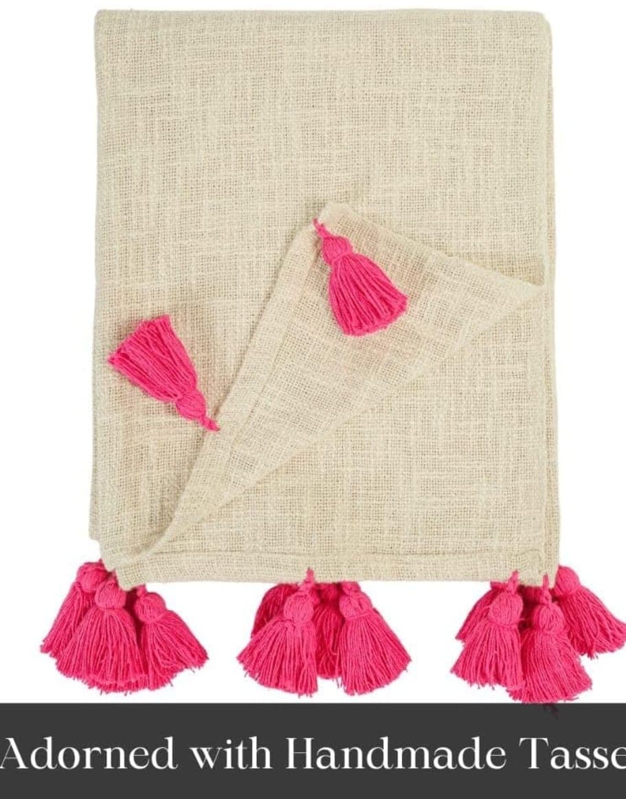 Mirage 100% Cotton Throw Blanket with Multicolor Tassels – Soft Decorative Sofa, Bed & Couch Blanket (Pink) daily… — thumbnail 3 of 4
