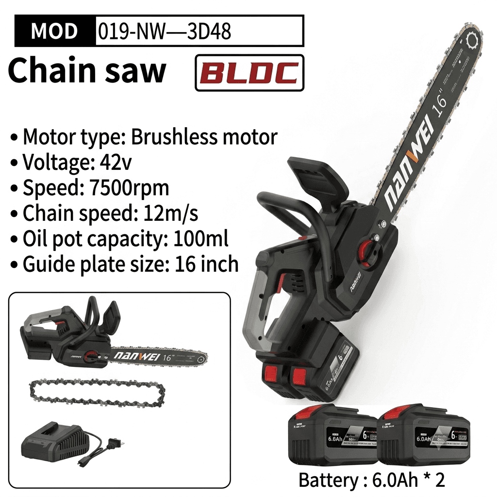 NANWEI NW-3D48-C4 Agricultural Chainsaw – 20V Cordless Brushless Mini Chainsaw