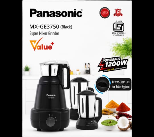 Panasonic MX-GE3750 (Black) Super Mixer Grinder | 750W Powerful Kitchen Mixer with 3 Stainless Steel Jars