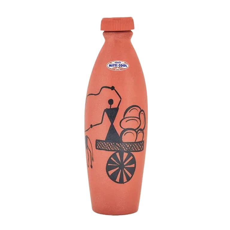 Mitti Cool Clay Water Bottle 1 Liter Cart Design
