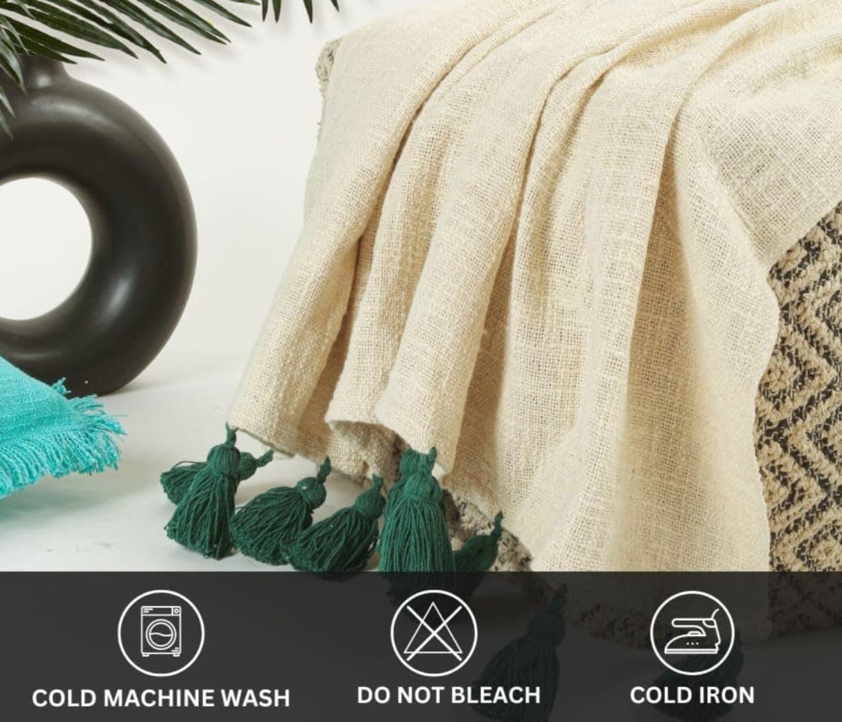 Mirage 100% Cotton Throw Blanket with Multicolor Tassels – Soft Decorative Sofa, Bed & Couch Blanket (GREEN) daily… — thumbnail 2 of 5