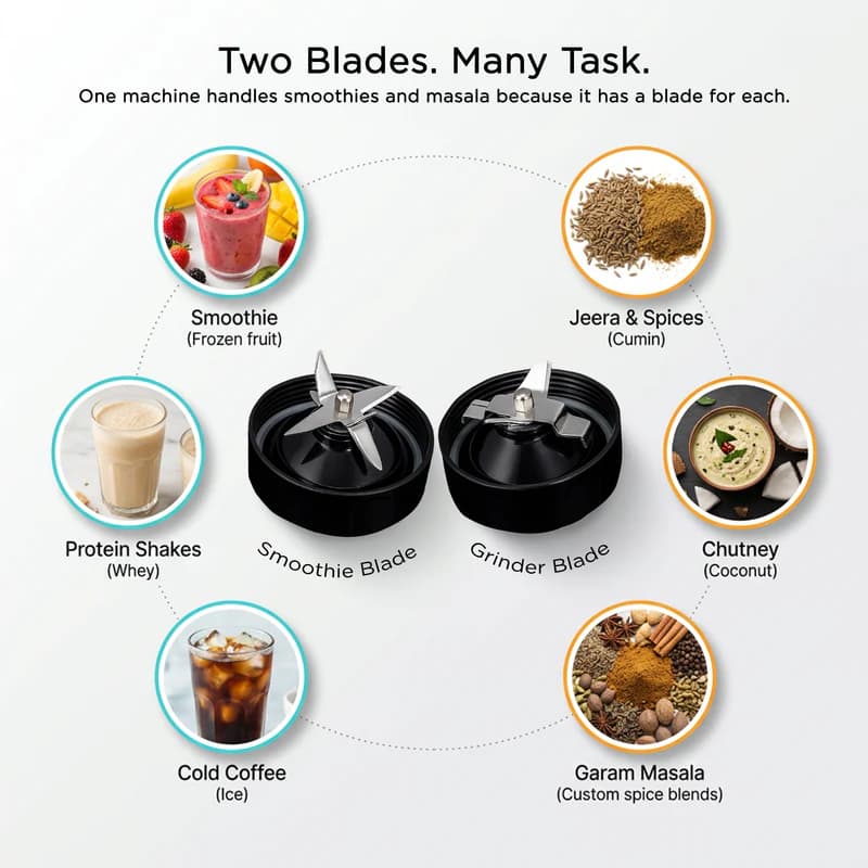 GLEN GLEN Nutri Blender Pro Mixer Grinder 900W with 4 Unbreakable Jars & 3 Stainless Steel Blades | Smoothie Maker & Masala… — thumbnail 5 of 10