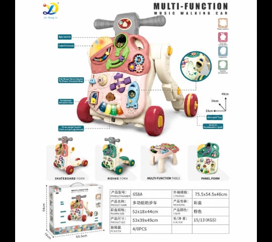 5-in-1 Multi-Function Baby Walker Convertible Skateboard & Riding Toy for Toddlers Pink