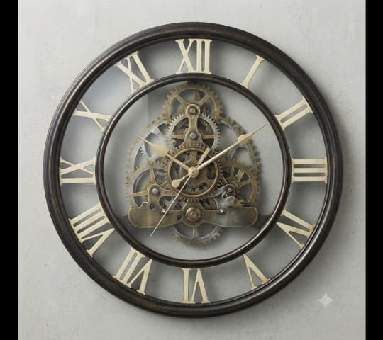 Industrial Skeleton Wall Clock with Exposed Gears | Vintage Metal Wall Decor