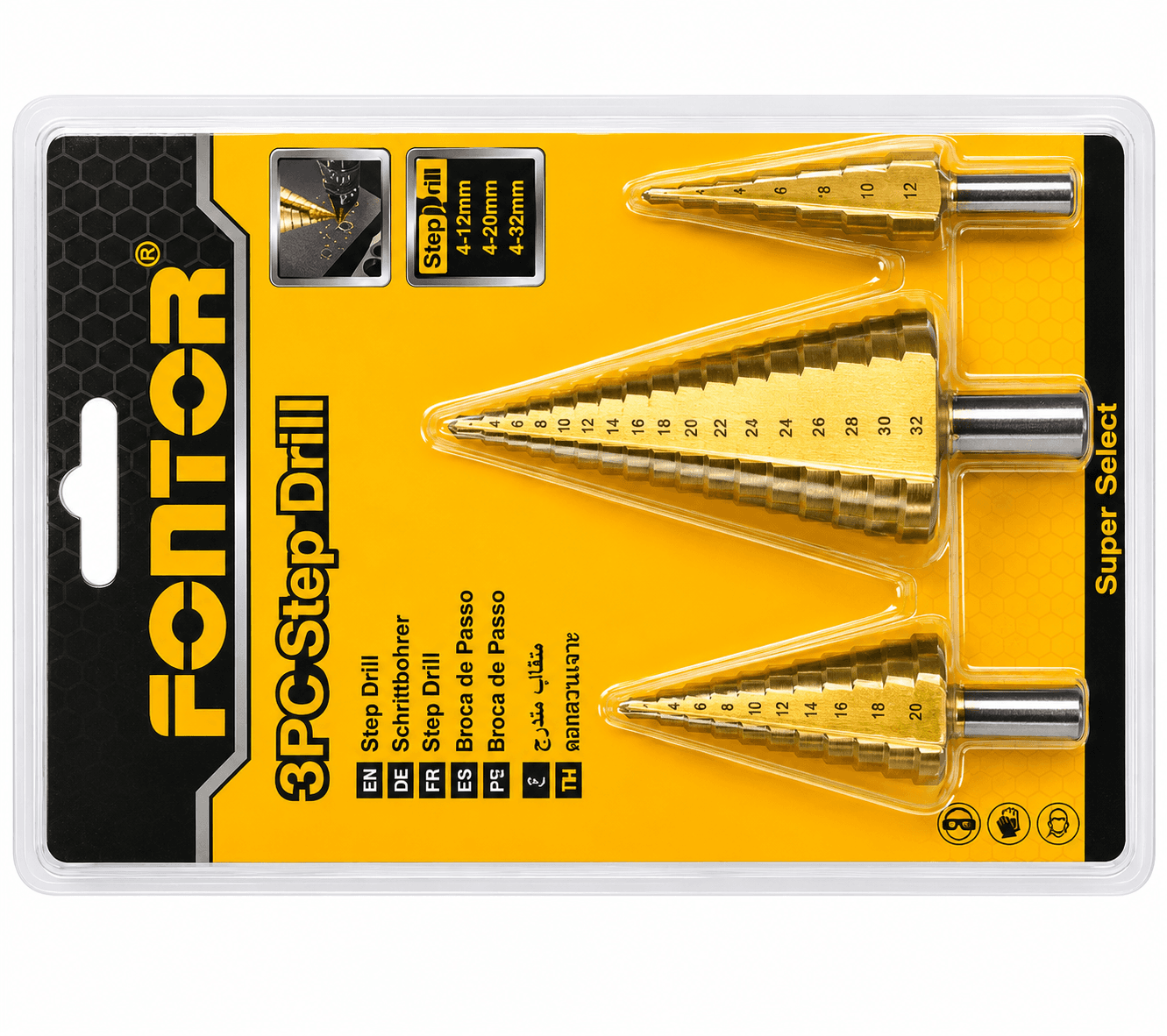 Fontor Drill 3PC Step Drill Bit Set HSDL0103 – HSS Titanium Coated Hole Cutter for Metal, Plastic & Wood