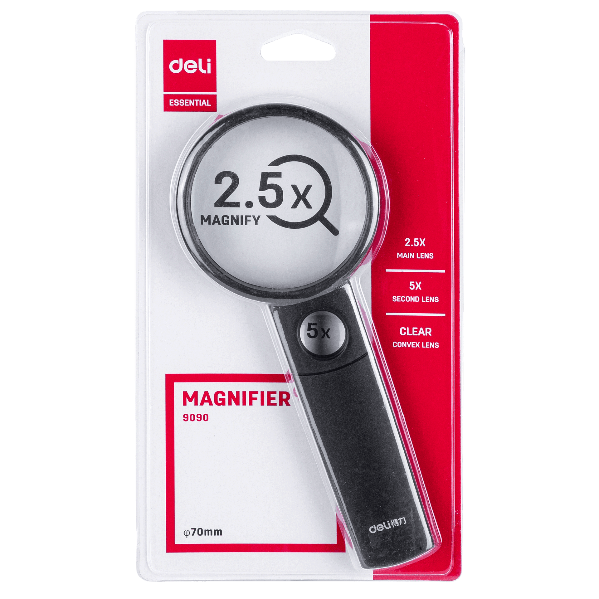 Deli E9090 Magnifier 2.5X & 5X 75mm Glass Lens
